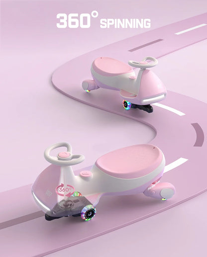 12V N7 Pro Electric Wiggle Car with Pedal, 2-In-1 Kids Ride on Toy, Rechargeable Battery, 2-Speed, Anti-Rollover, Flashing Wheels, Bluetooth Music, for Ages 3+, 150 Lbs, Pinkish White